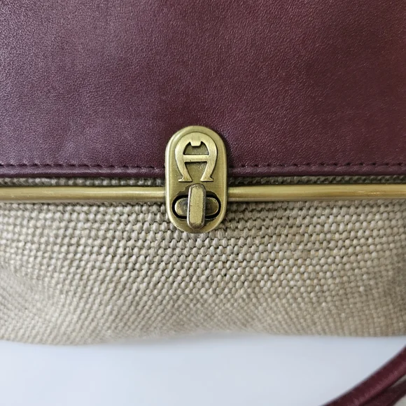 Vintage Etienne Aigner Shoulder Bag Jute & Leather Bag/ Clutch - Picture 3 of 15